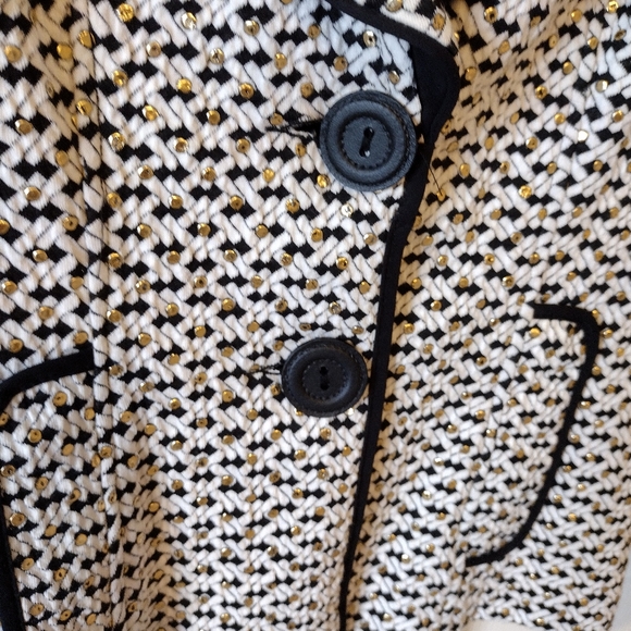 Joseph Ribkoff White and Gold Studs Geo Double Collar Flex Suit Blazer Jacket - Picture 4 of 5